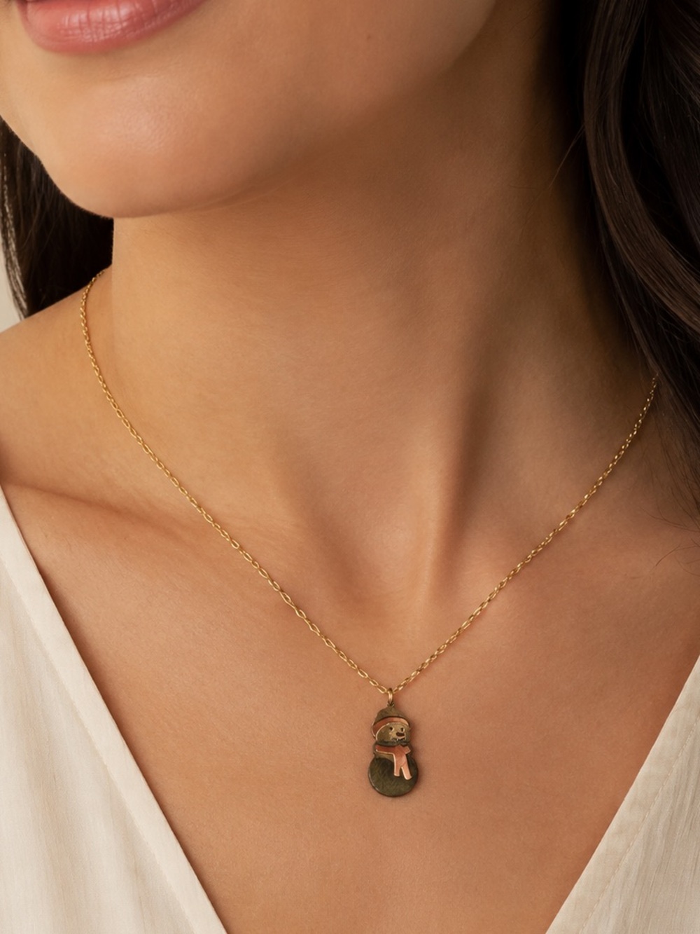 Gold Snowman Pendant Necklace steel 316L